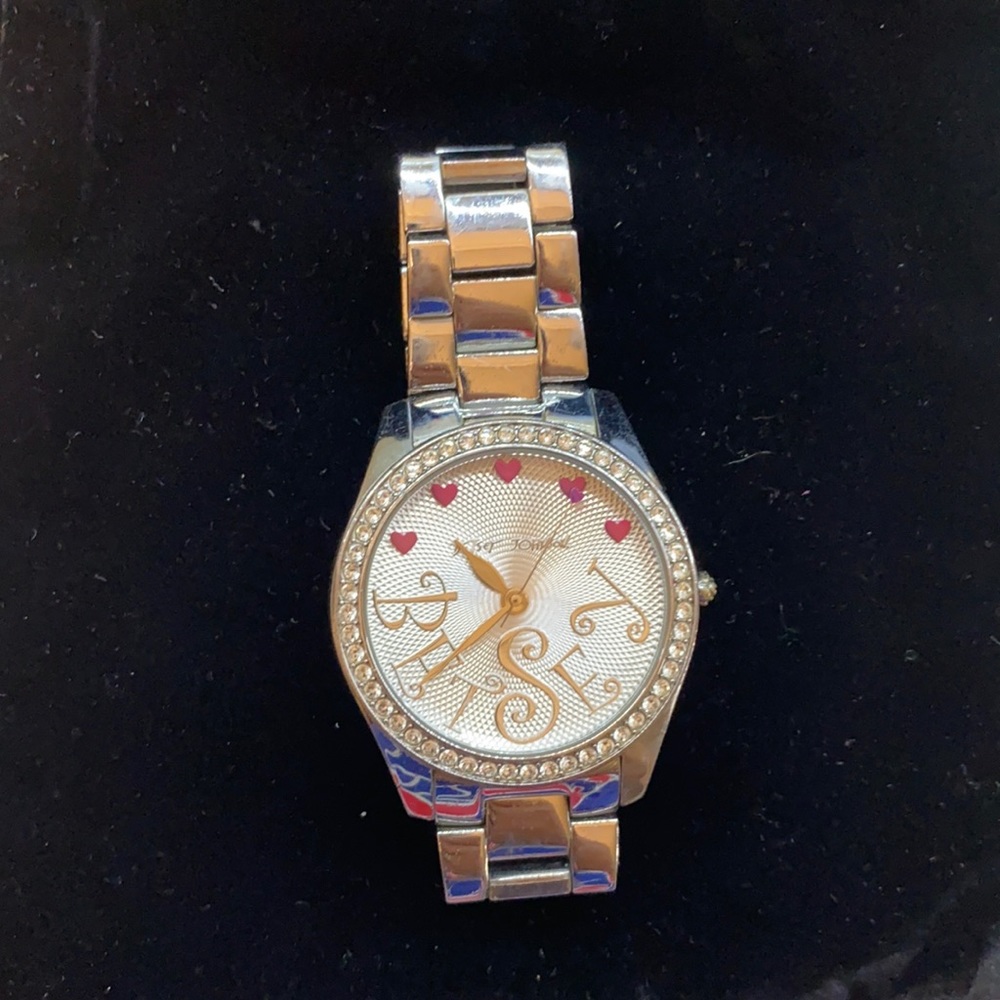 Betsey Johnson silver with hearts watch.